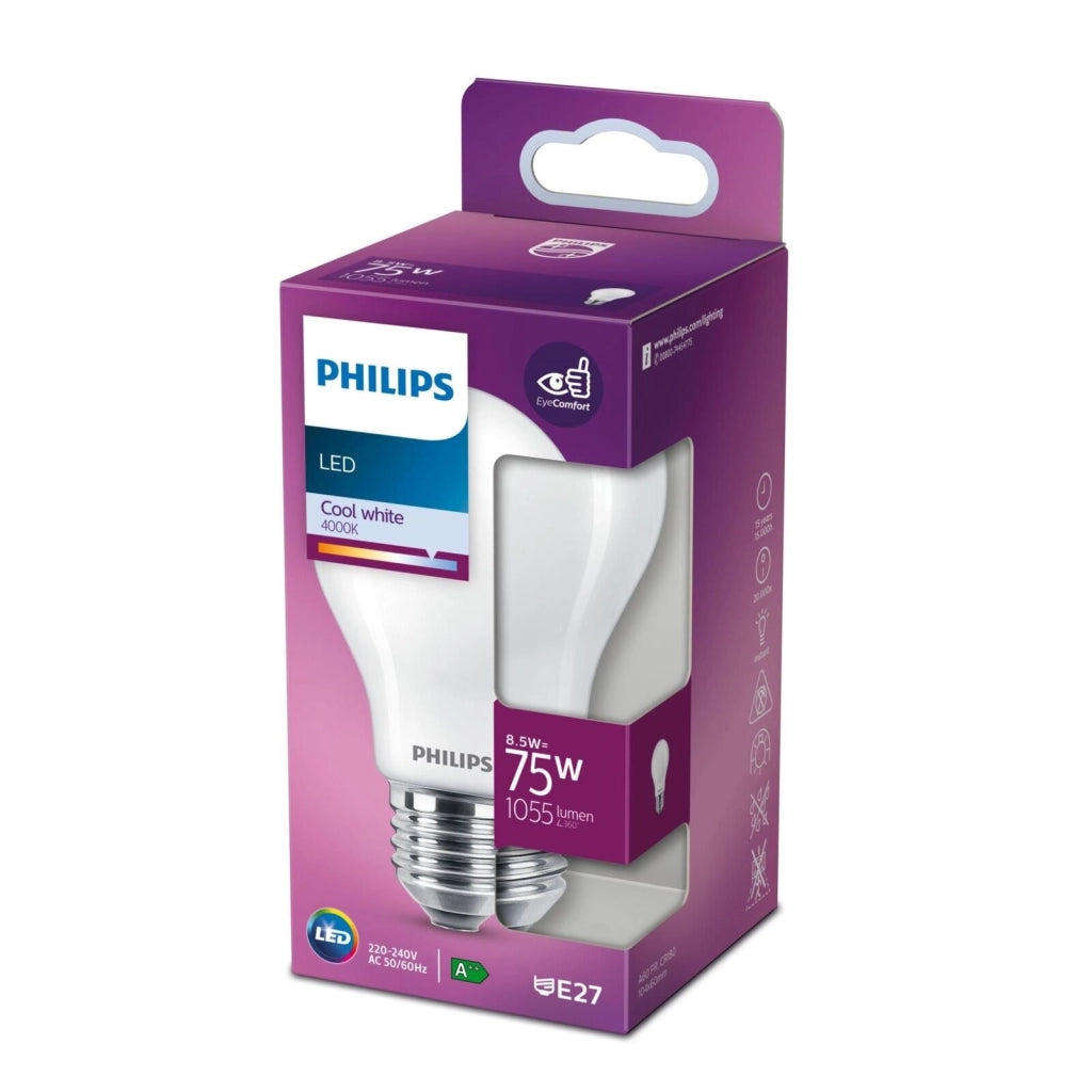 Philips RXZER23 Lampadina LED Goccia E27 8,5W 75W 1055 lm 4000K Classe E Pack 10 pezzi colore Bianco
