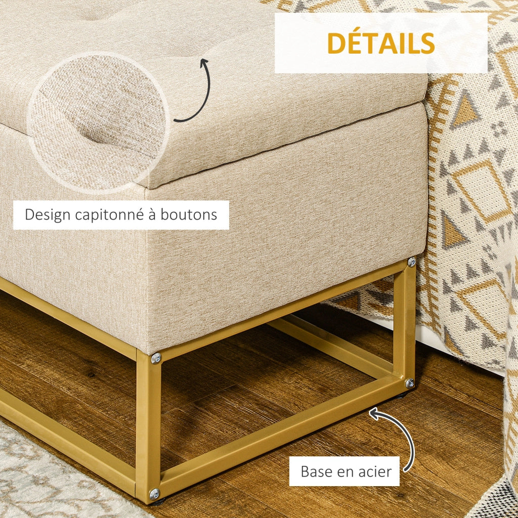 Divano 2 posti imbottito con contenitore ¨C zephmum ¨C beige dorato 110x44x48 cm