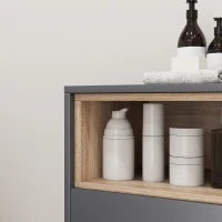 Mobiletto Bagno Moderno con Vani Aperti e Armadietto a 2 Ante, 80x35x70 cm, Grigio
