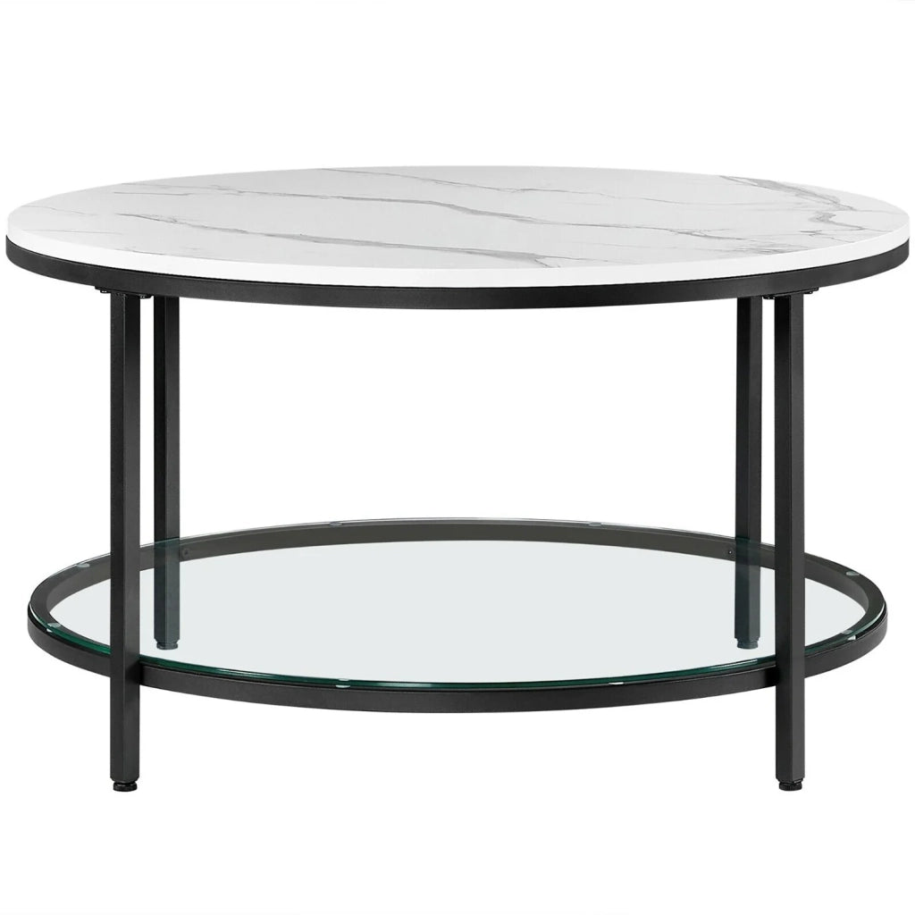 Tavolino da salotto diametro 80 cm tavolino da divano/aperitivo effetto marmo con piano in vetro temperato facile da montare per soggiorno in stile moderno 12_0007498
