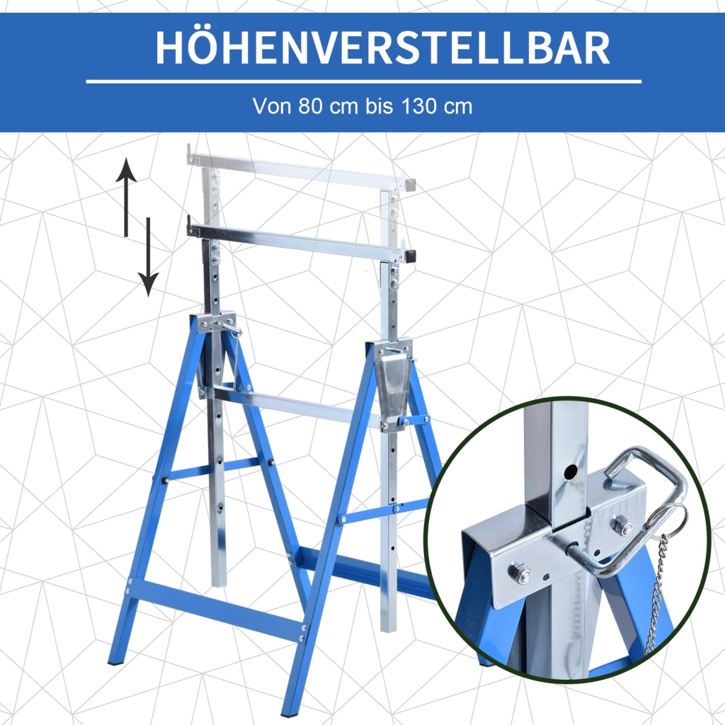 CAVALLETTO DA LAVORO REGOLABILE 68x58x80-130 cm Acciaio Blu Set da 2 pezzi