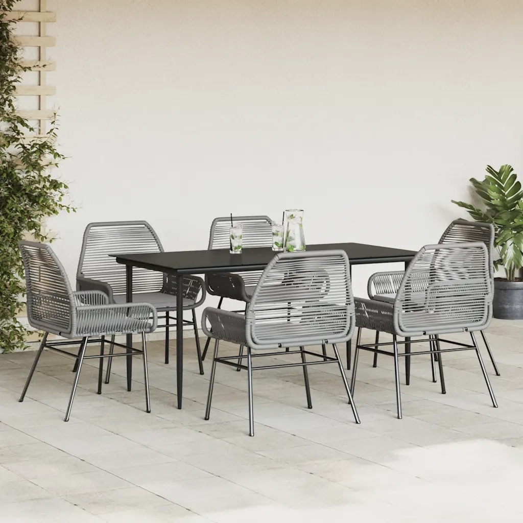 Set da Pranzo da Giardino 7 pz con Cuscini Polyrattan Vetro 3334482