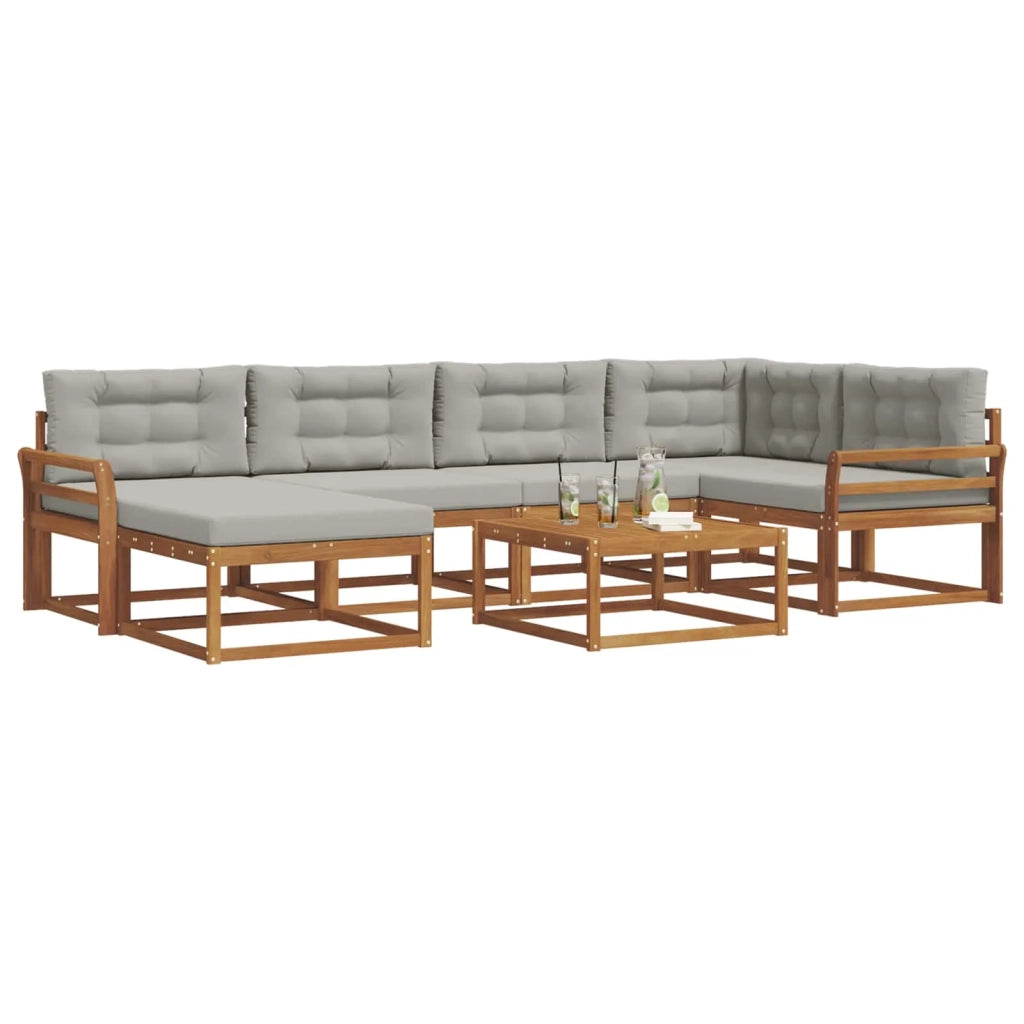 Set di divani da esterno 7 pcs Grigio Naturale e Chiaro