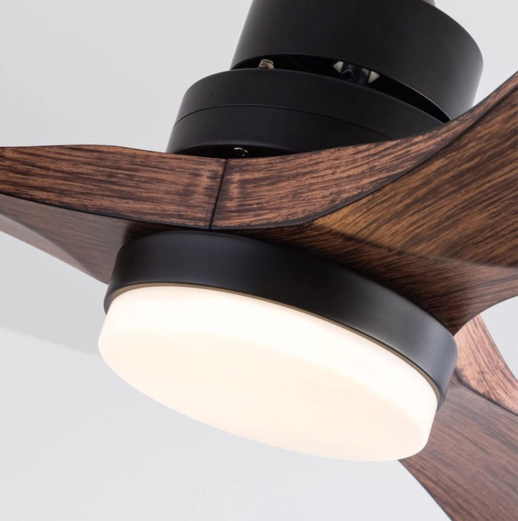 Ventilatore da soffitto con luce LED, 3 pale ABS, motore DC, nero e noce scuro