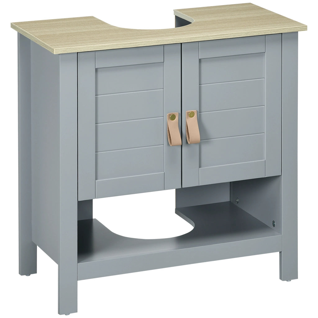 Mobile Bagno Sottolavabo con 2 Ante e Ripiano Regolabile ¨C Zephmum ¨C 60x30x60 cm Grigio