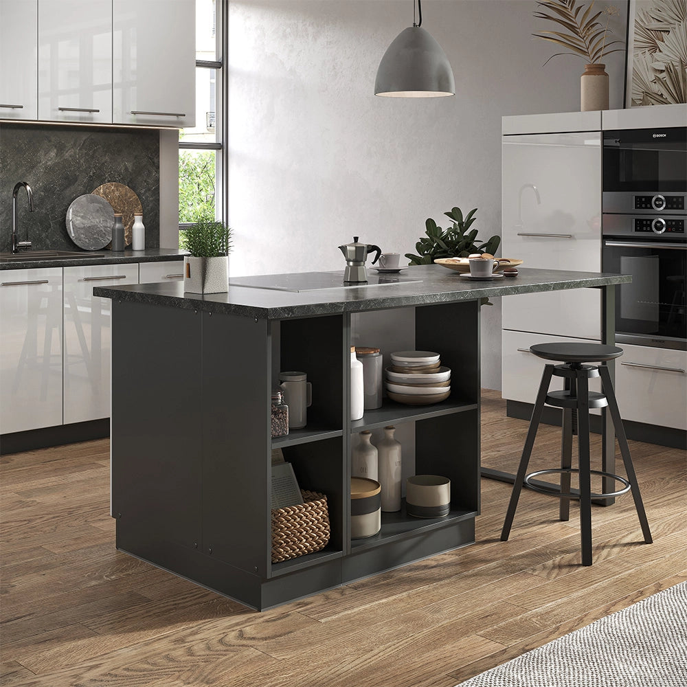 Isola cucina Fame-Line Bianco lucido/Antracite 90 cm con cassetto, senza piano di lavoro Vicco