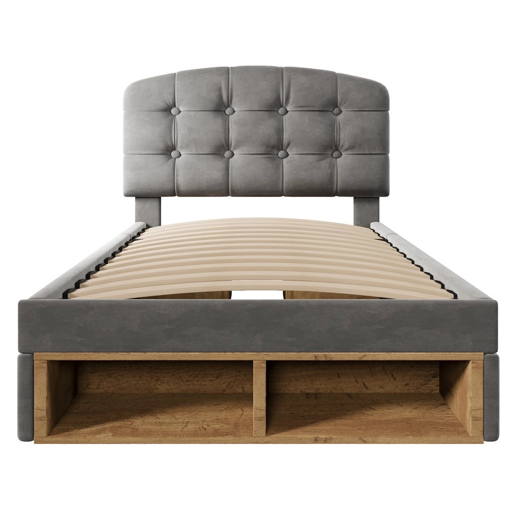 Letto Singolo Imbottito con Cassetti e Testiera ¨C Xylo ¨C Velluto Grigio 90x200