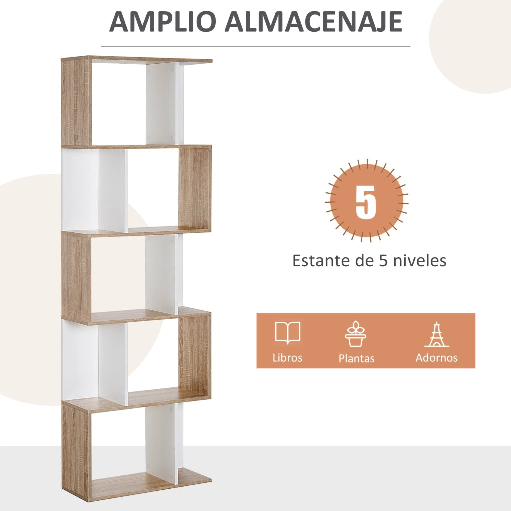 Libreria a S con 5 Ripiani ¨C Zephmum ¨C 60x24x184,5cm Bianco e Legno