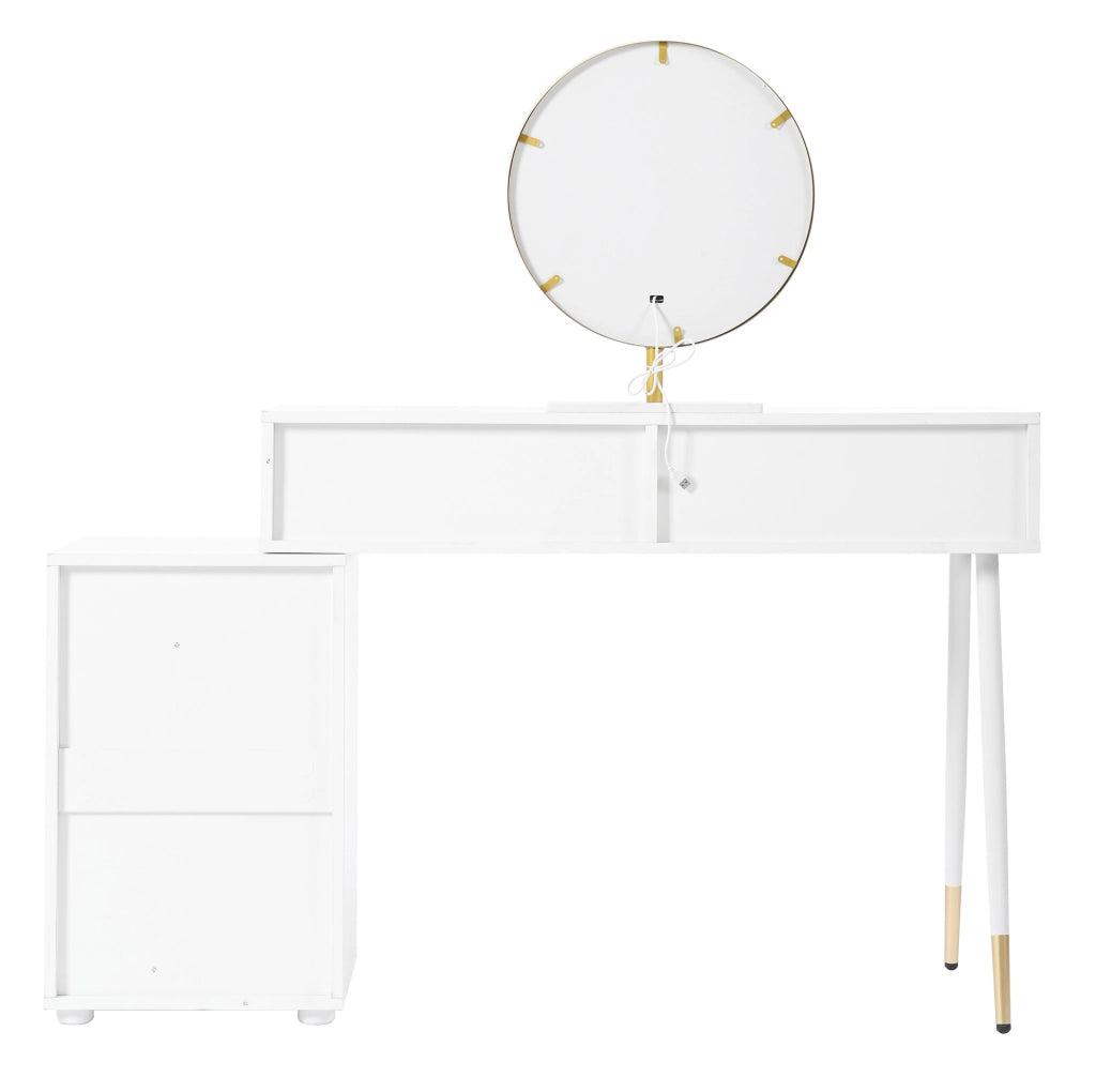 Toeletta con specchio LED; 5 cassetti; 100x40x127 cm; MDF e truciolare; bianca