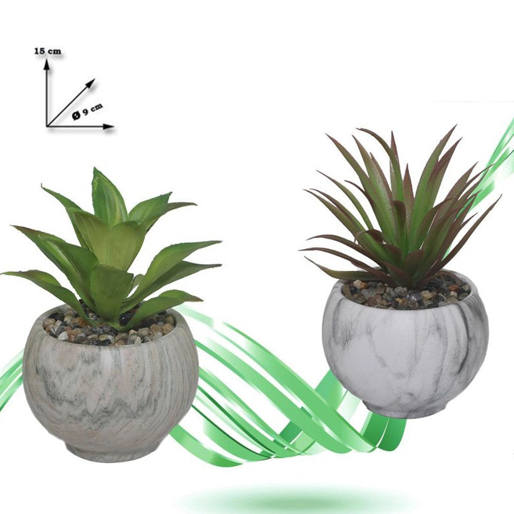 Trade Shop - Vaso Ceramica Con Piantina Artificiale Pianta Idea Regalo Bomboniera Eff. Marmo -