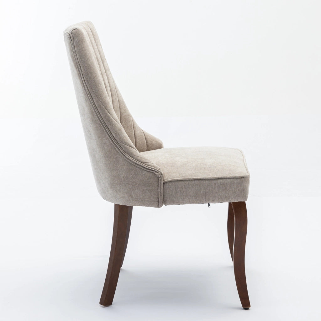 Sedie da Pranzo Imbottite in Tessuto ¨C MINIMAL ¨C Set 2 Pezzi, Gambe in Legno Massello, Beige
