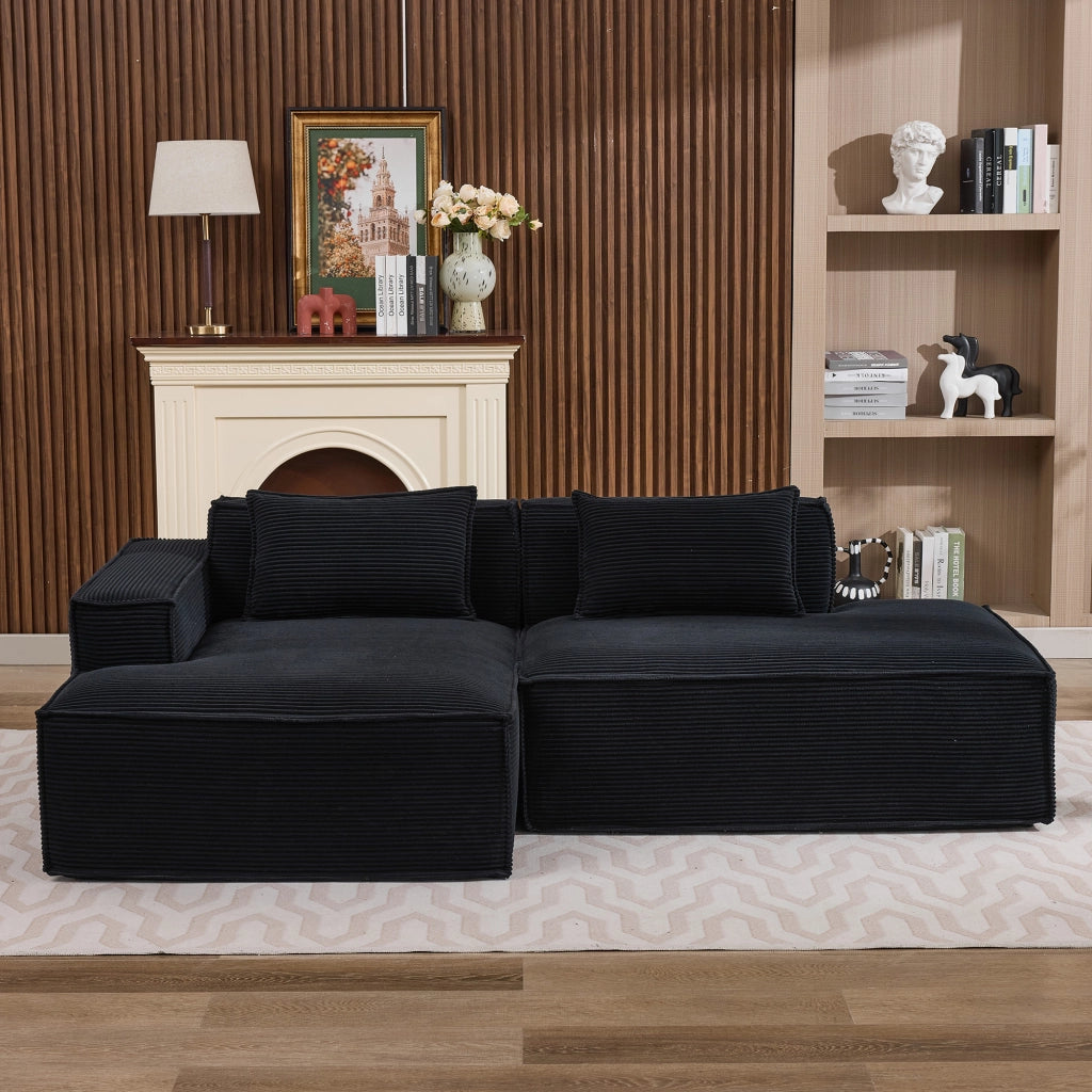 Divano dritto compatto per casa e ufficio con cuscino elastico e rivestimento resistente in poliestere nero 235 cm
