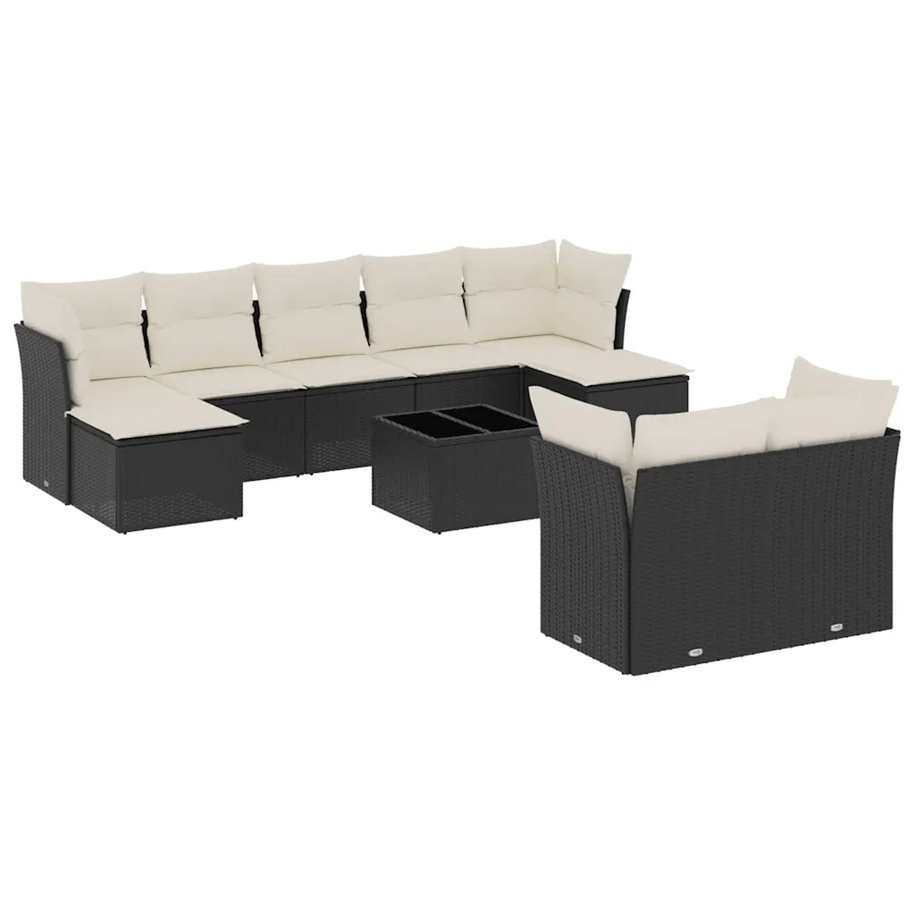 Set Divani da Giardino 10pz con Cuscini in Polyrattan Nero 3250155