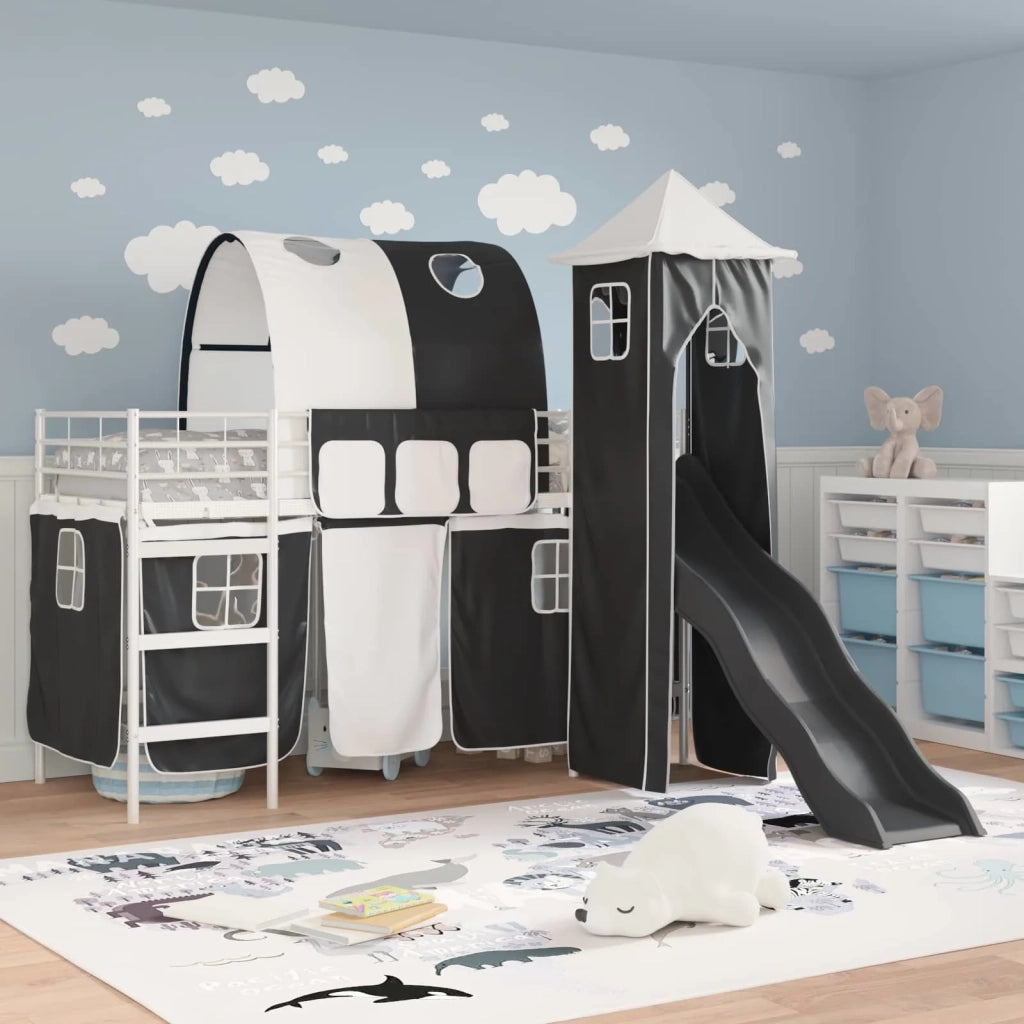 Struttura del letto loft per bambini-Giroletto per bambini Bianco e Nero 90 x 190 cm 589877
