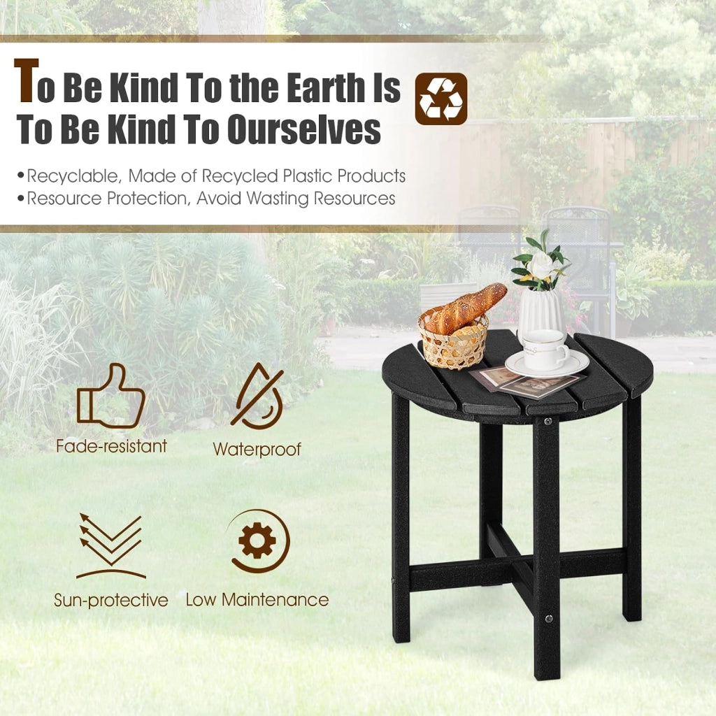 Tavolino da giardino, tavolino rotondo in HDPE, interno ed esterno, tavolo laterale, carico 150 kg, per giardino, balcone, terrazza, patio, φ46 x 46 cm (H) (nero)