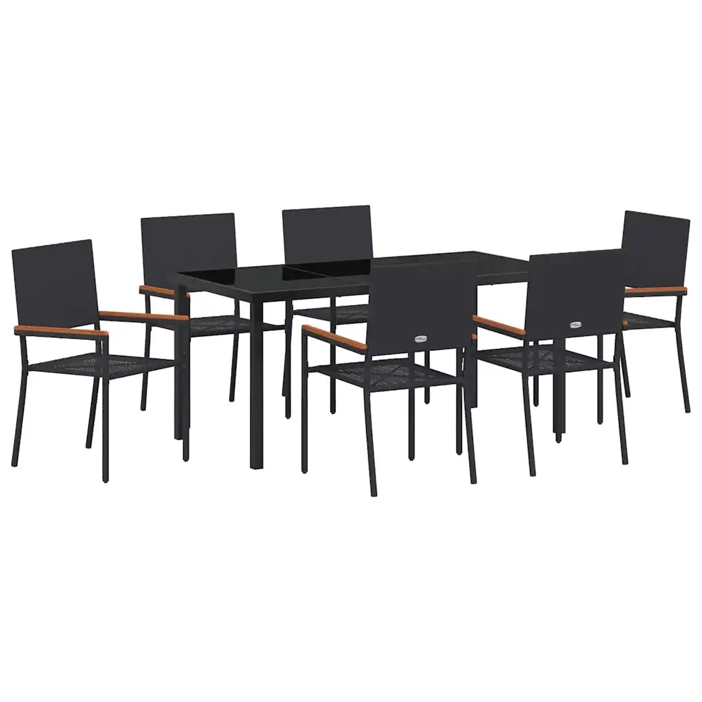 Set da Pranzo per Giardino con cuscino 7 pcs Nero polyrattan 3379706