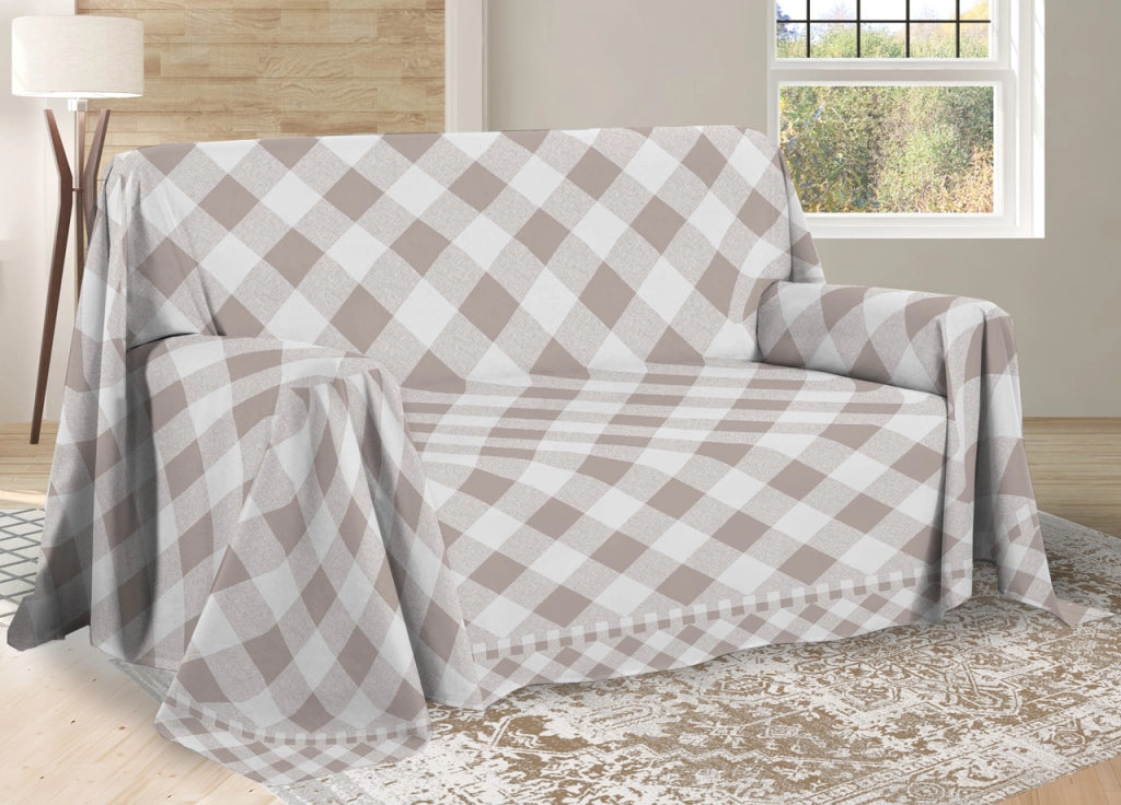 Telo Arredo Multiuso Linea Pensieri Delicati In Cotone Disegno Lovely Check - Matrimoniale - Beige