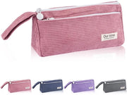 Etui a Puntasele con Stoffa a Corda, con Manico, Etui Portatile con 2 Compartimenti, Etui Lavabile, Etui per Scuola, Ufficio e Viaggi (Rosso)