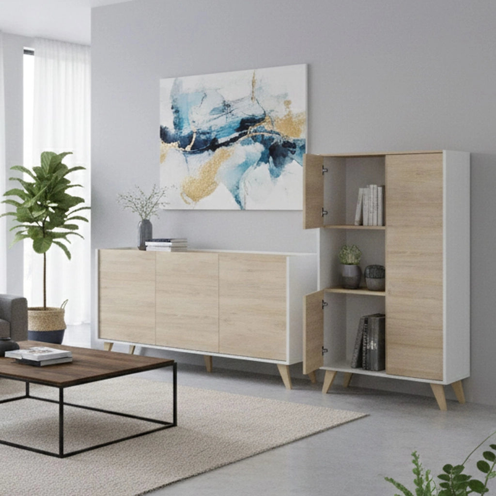 Literno, set Mobili da Soggiorno 7 Ripiani, Marrone Rovere