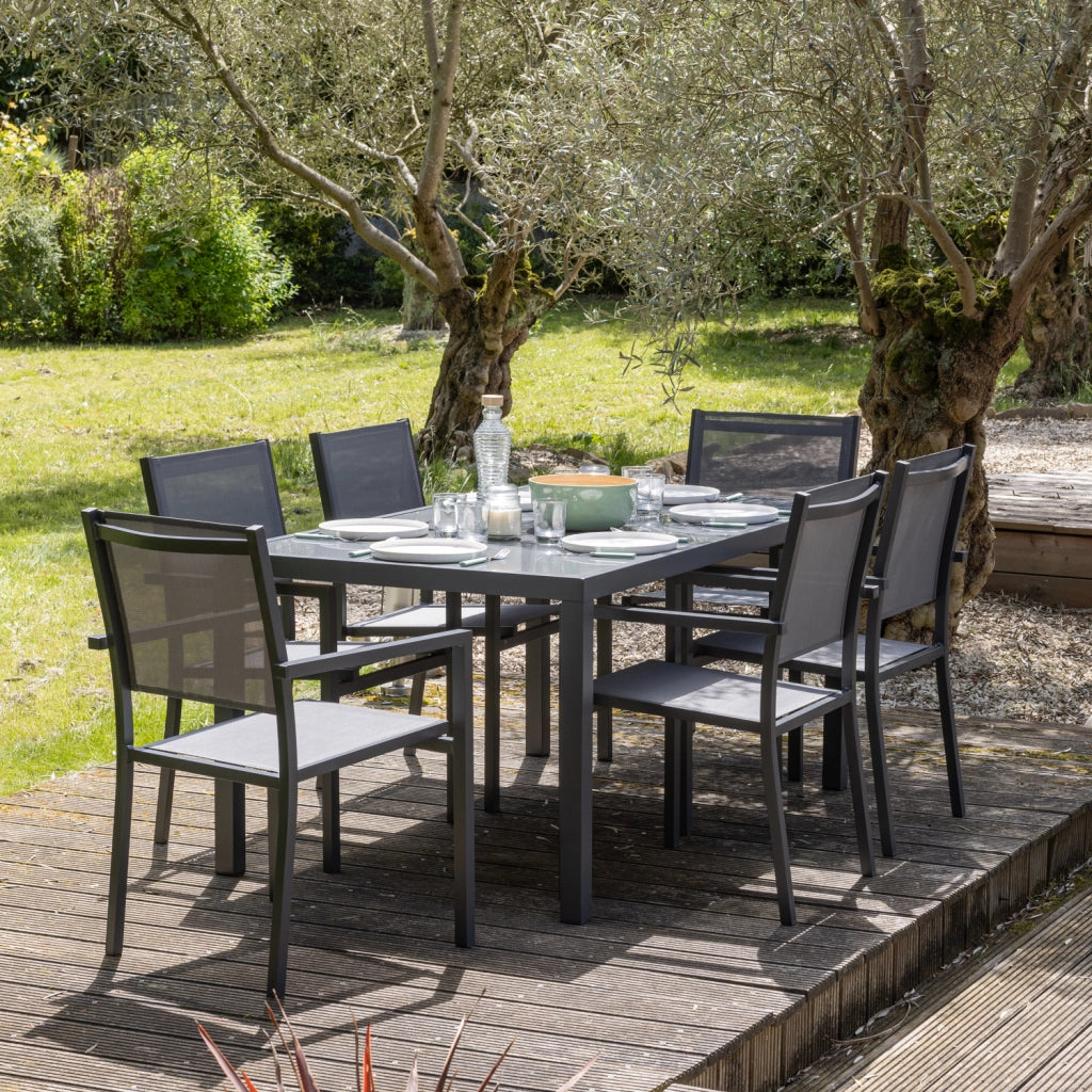 BERGAMOSet di mobili da giardino in textilene grigio 6 posti - alluminio antracite