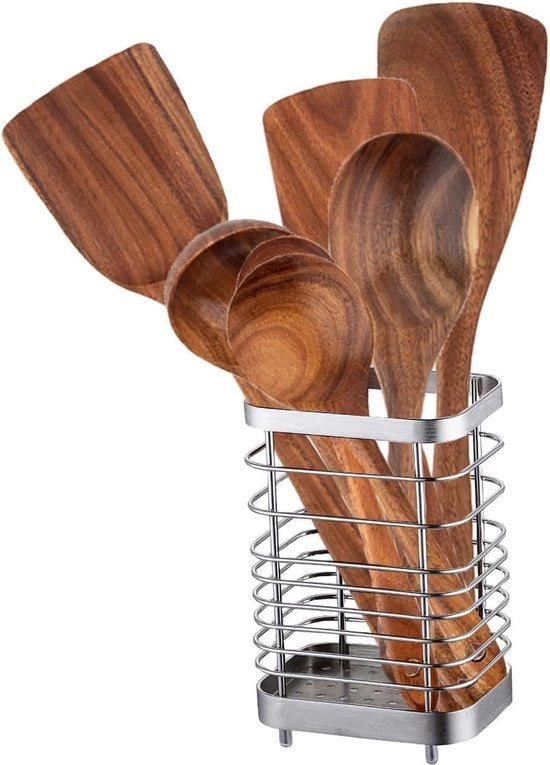 Organizzatore per utensili in acciaio inossidabile, contenitore per posate, supporto per posate, organizzatore per cucina, adatto per la conservazione e l'organizzazione, utensili da cucina, argento - 15 cm