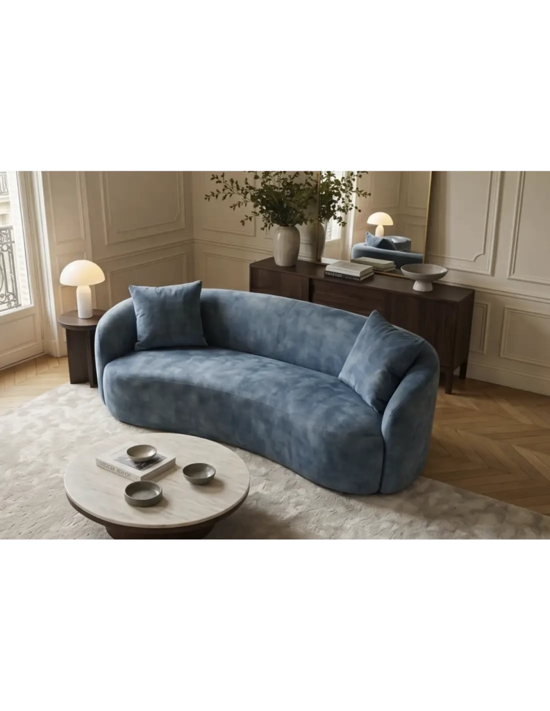 Divano dritto NYJY 2 posti in velluto – Blu – 178 x 67 x 70 cm
