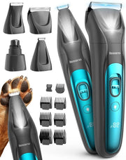 Tondeuse per cani e gatti 4 in 1 con illuminazione LED, nuova versione 2025, kit di cura per cani con rasatutto, trimmer per zampe e unghie 2000 mAh caricabile
