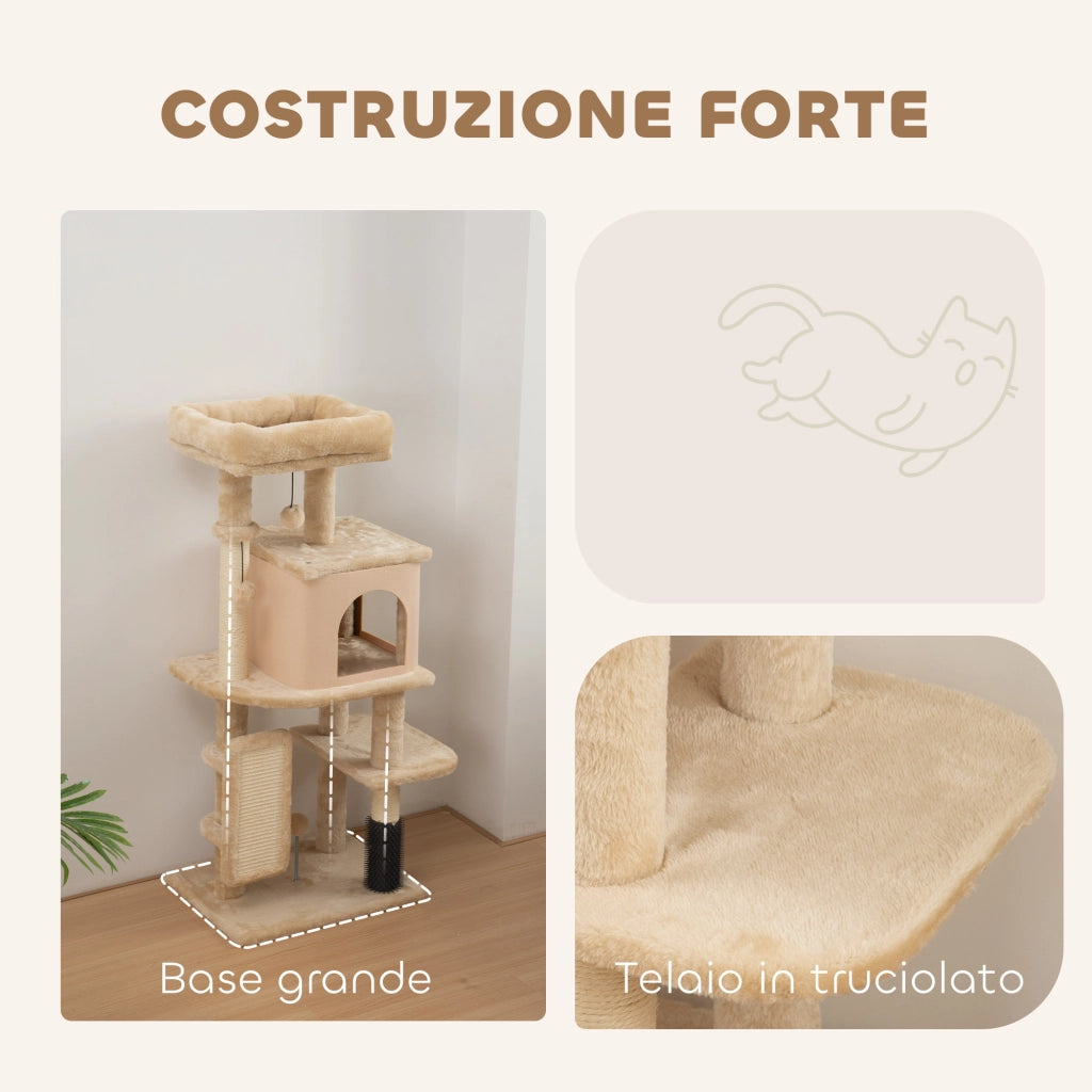 Albero per Gatti Multilivello con Casetta, Lettino e Tiragraffi ¨C Zephmum ¨C Beige 104 cm
