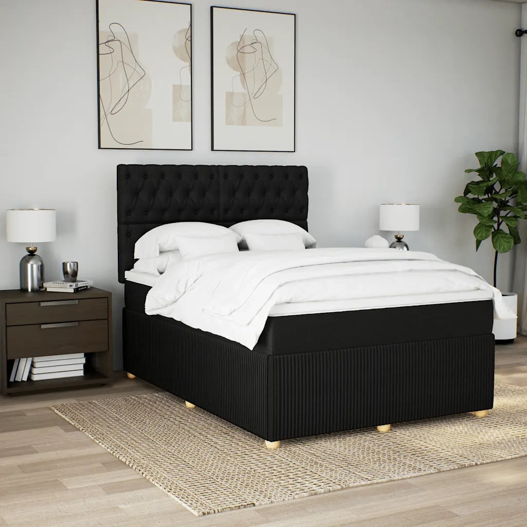 vidaXL Giroletto a Molle con Materasso Nero 140x190 cm in Tessuto