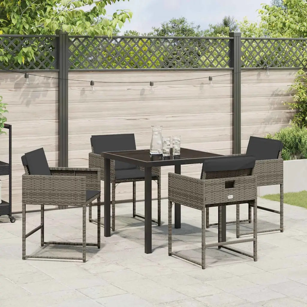 Set da Pranzo per Giardino con cuscino 5 pcs Grigio polyrattan