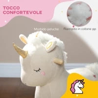 Cavallo a Dondolo per Bambini 2-4 Anni a Unicorno con Suoni e Rivestimento Morbido, Bianco