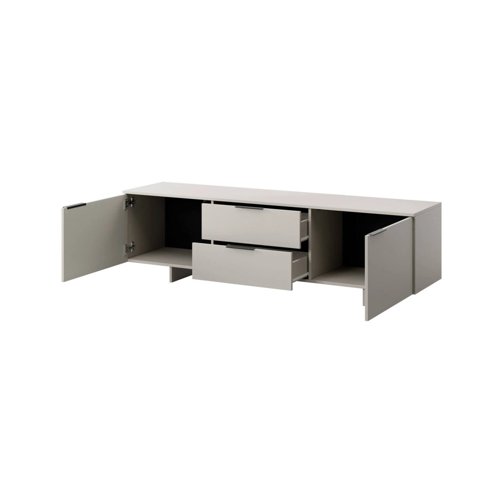 Mobile porta TV Cislago, Madia da salotto con due ante battenti e due cassetti, Rialzato da terra, 180x42 h55 cm, Beige