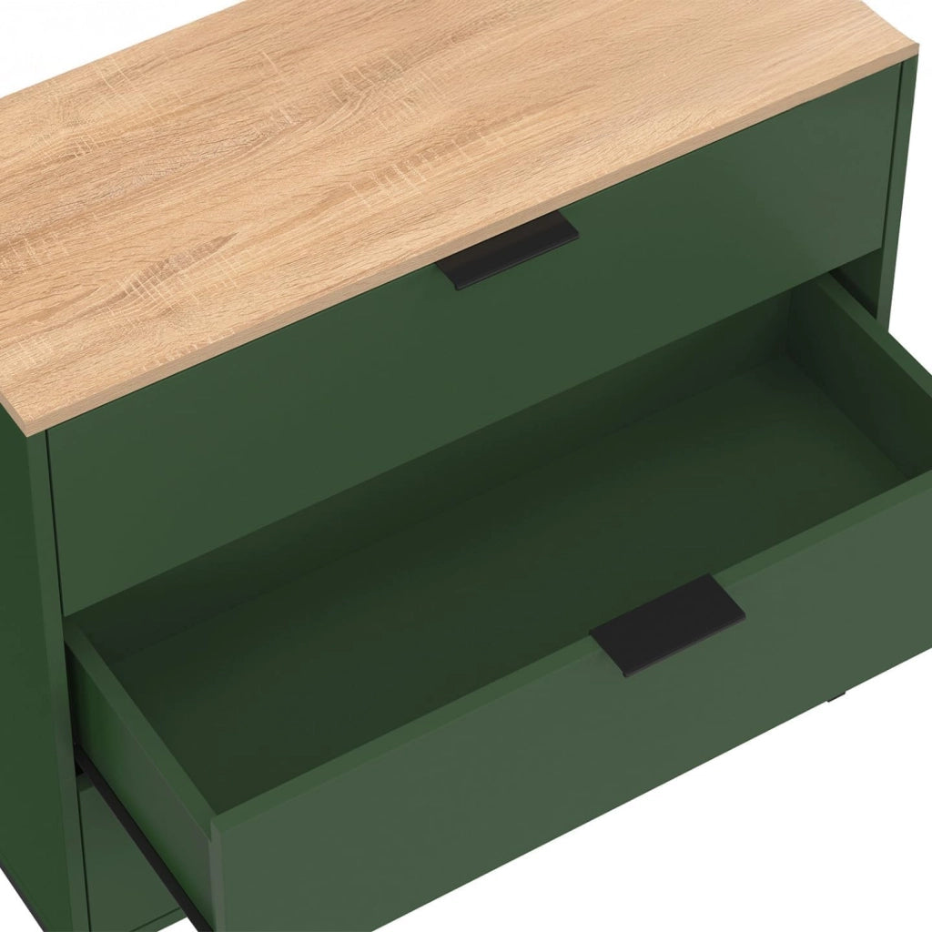 KELIA 80 cm cassettiera a 3 cassetti verde cachi con piano in legno