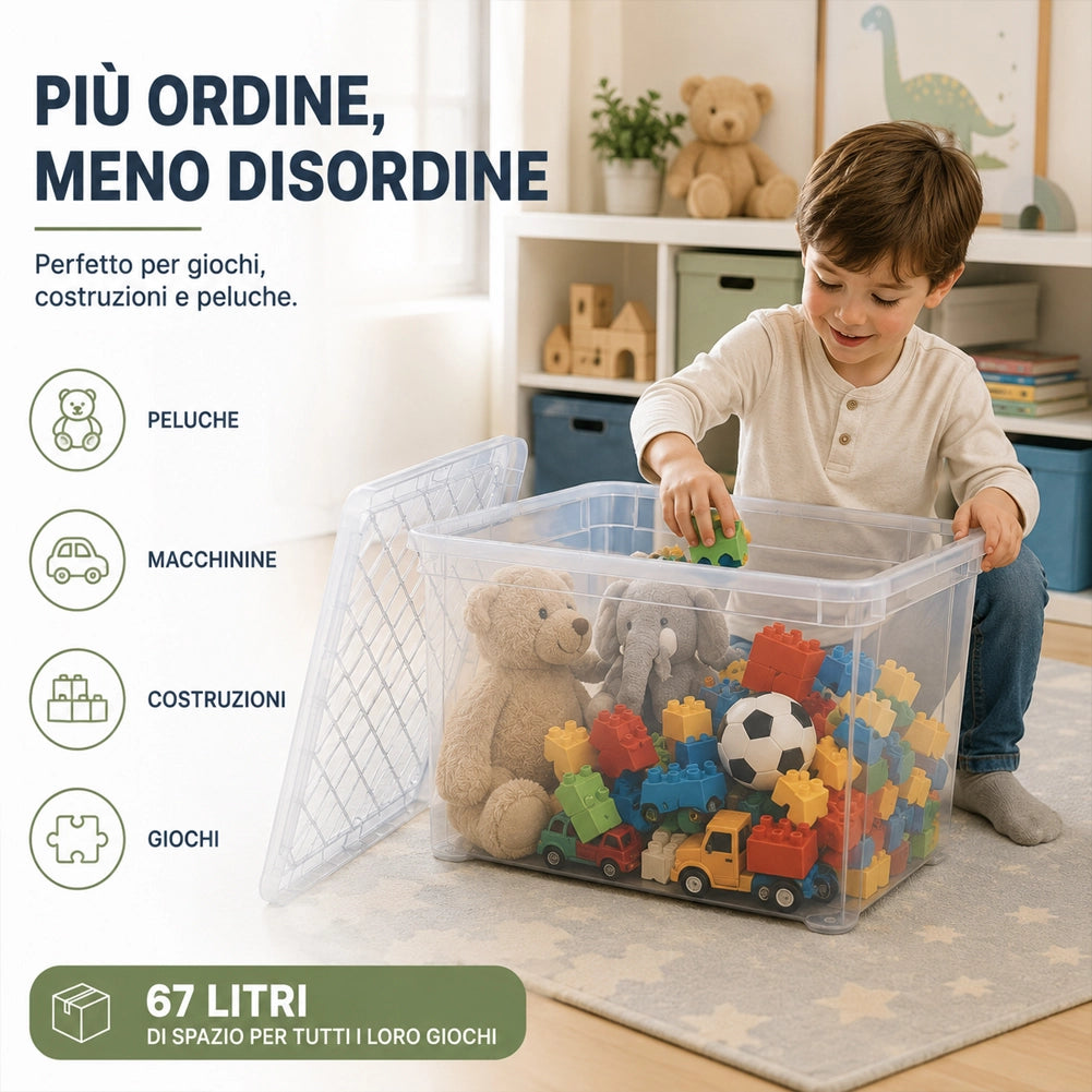4 Pezzi Storage Box Marea Contenitori Trasparenti Plastica 67L x 4Pz 57x39x42cm