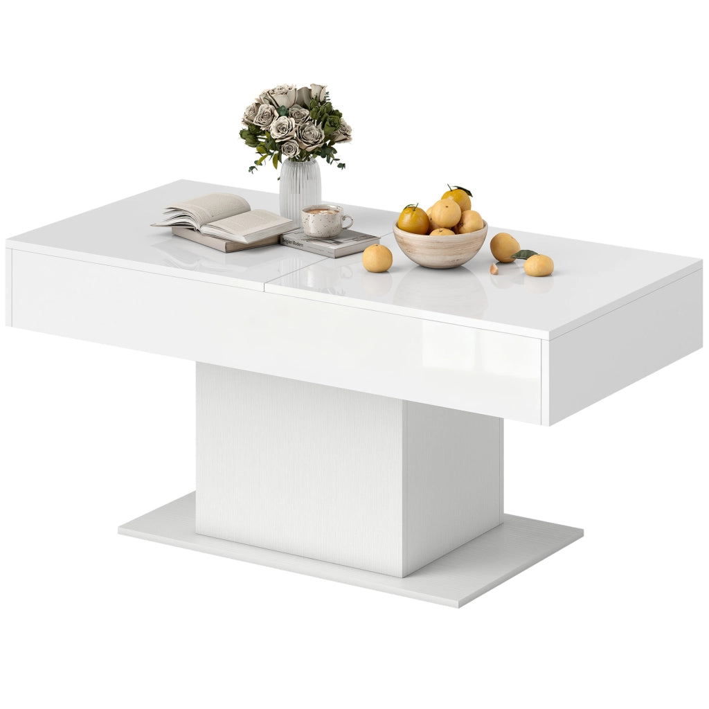 Tavolino da Caff¨¨ Estensibile con Vano Contenitore Moderno, 108-178.5x53x49 cm, Bianco Lucido