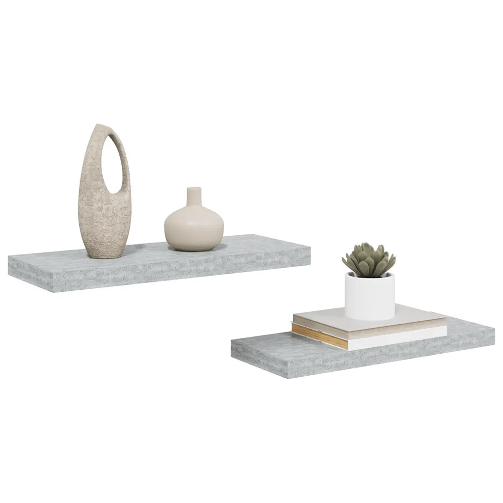 2 pz Scaffali a Parete | Ripiano a parete | Mensole a Parete Grigio Cemento 60x23,5x3,8 cm in MDF