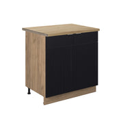 Vicco Mobiletto base cucina Nero a righe 80 cm con ripiano, PL Rovere
