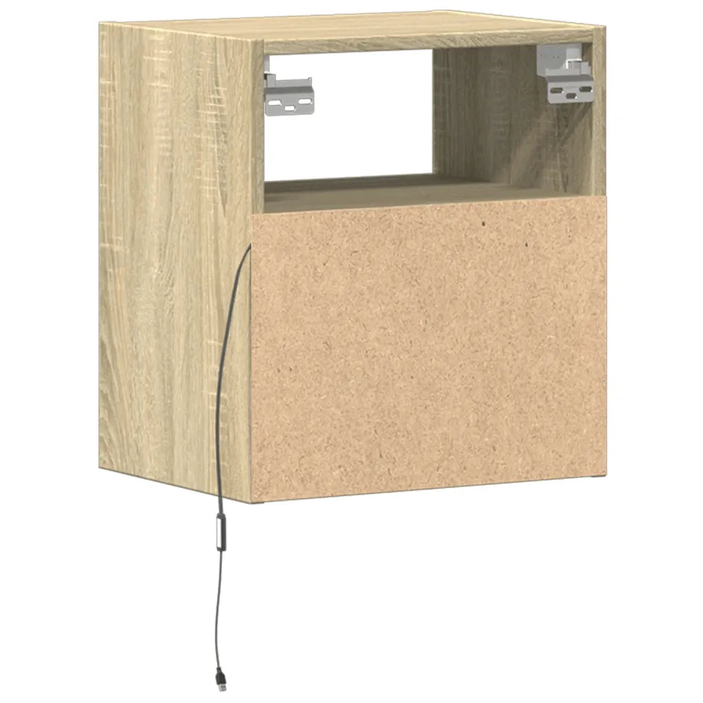 Comodino a Parete con Luci LED-Tavolino da notte sospeso Rovere Sonoma 527546