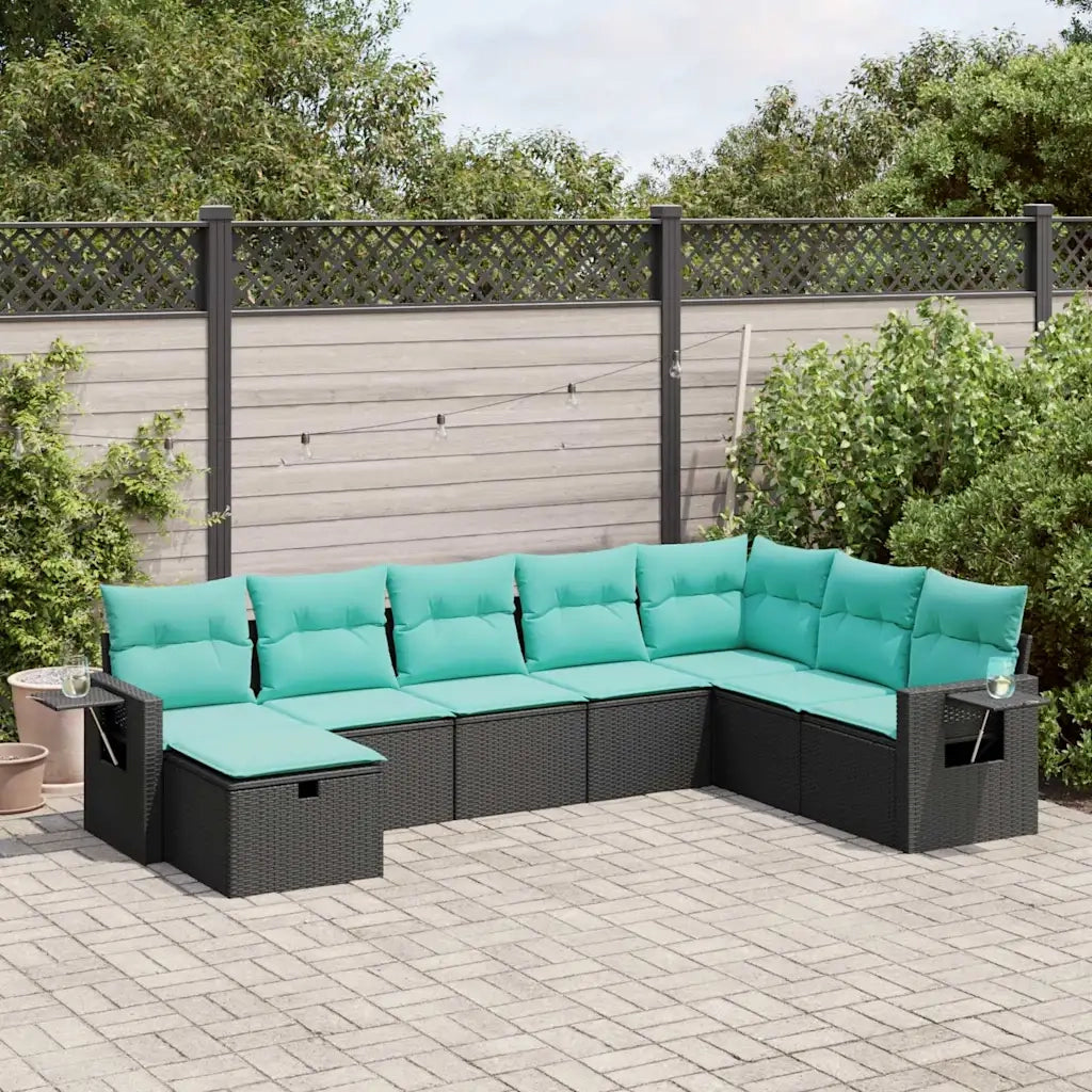 Set Divani da Giardino con Cuscini 8 pz Nero in Polyrattan