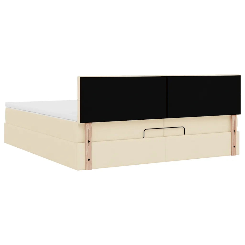 Struttura Letto Pouf con Materassi Crema 200x200 cm in Tessuto 3312338