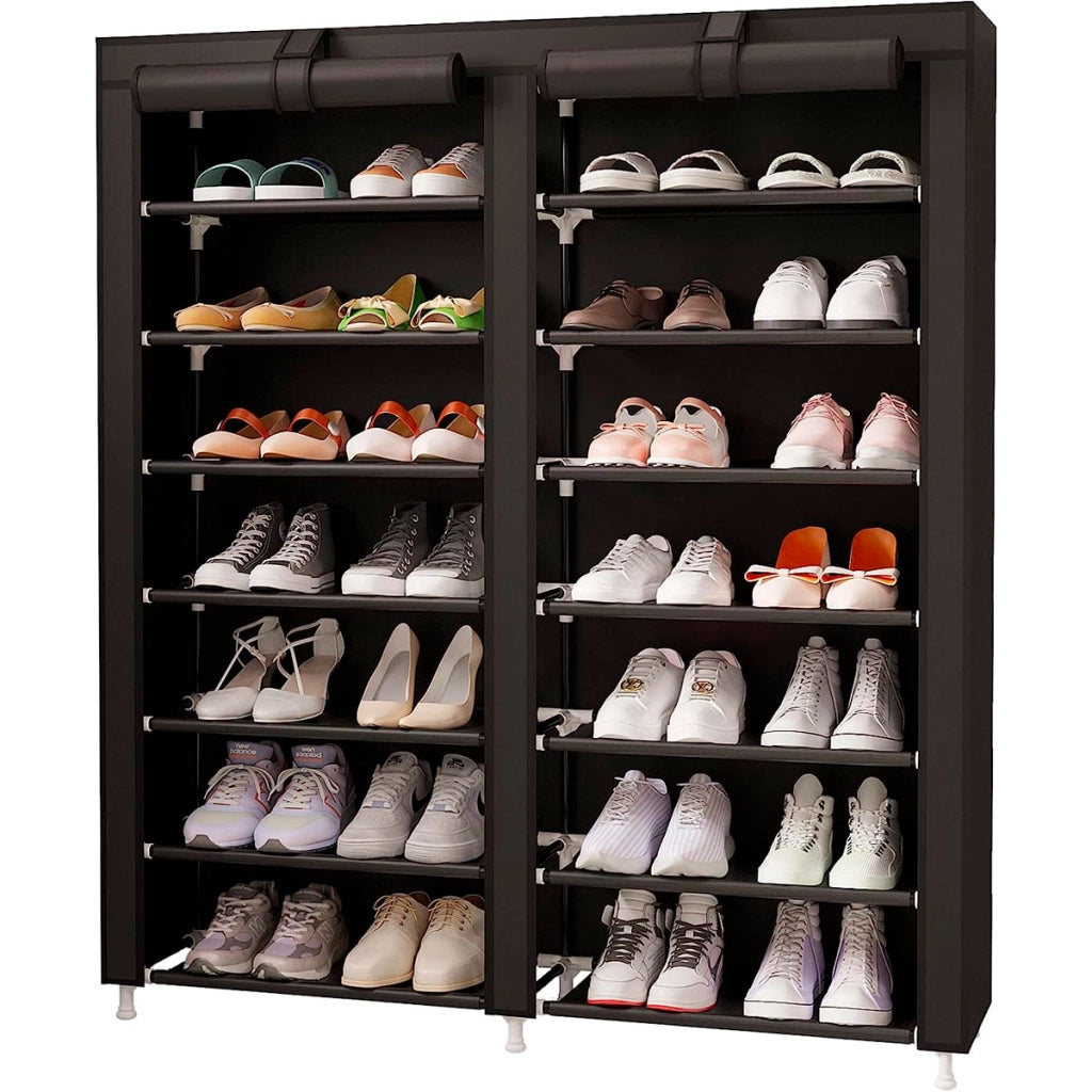 Scarpiera Tessuto per Scarpe con 2 Ante con Cerniera 125x92x28,5cm, 28 paia. Nero