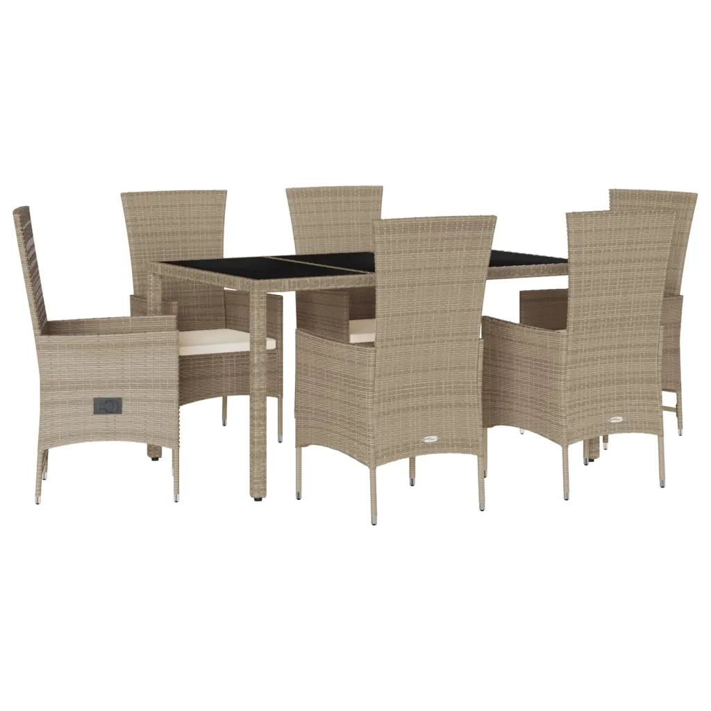Set da Pranzo da Giardino 7 pz con Cuscini Beige in Polyrattan 3277577