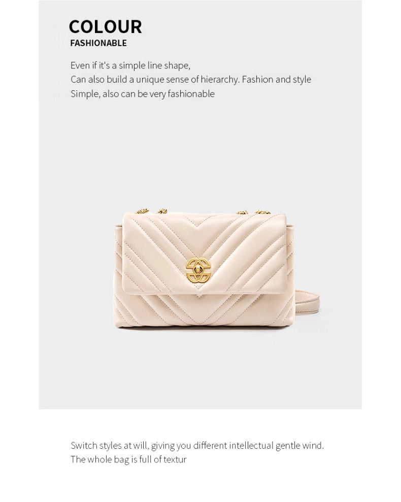 Borsa quadrata da donna in vera pelle con catena, bianca