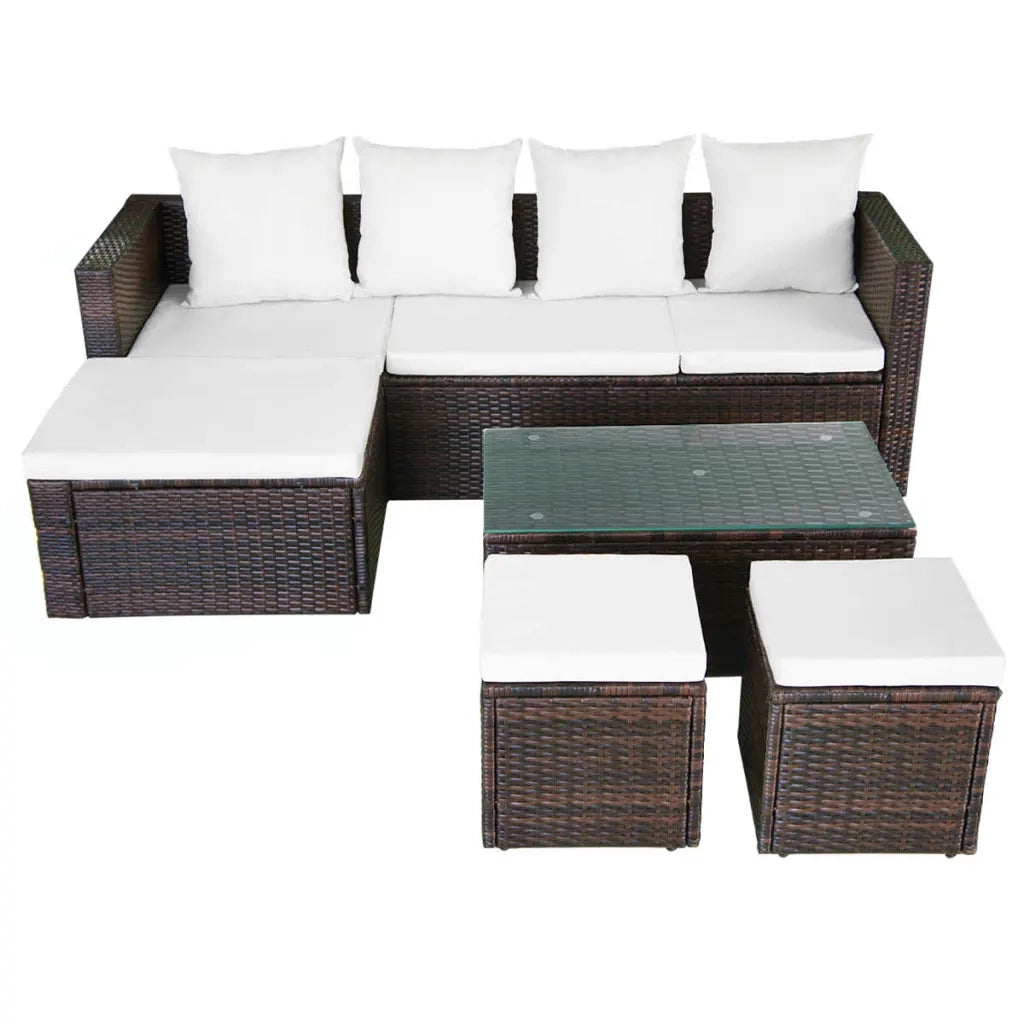 Set Divani da Giardino 4 pz | Set Salotto da Giardino con Cuscini in Polyrattan Marrone