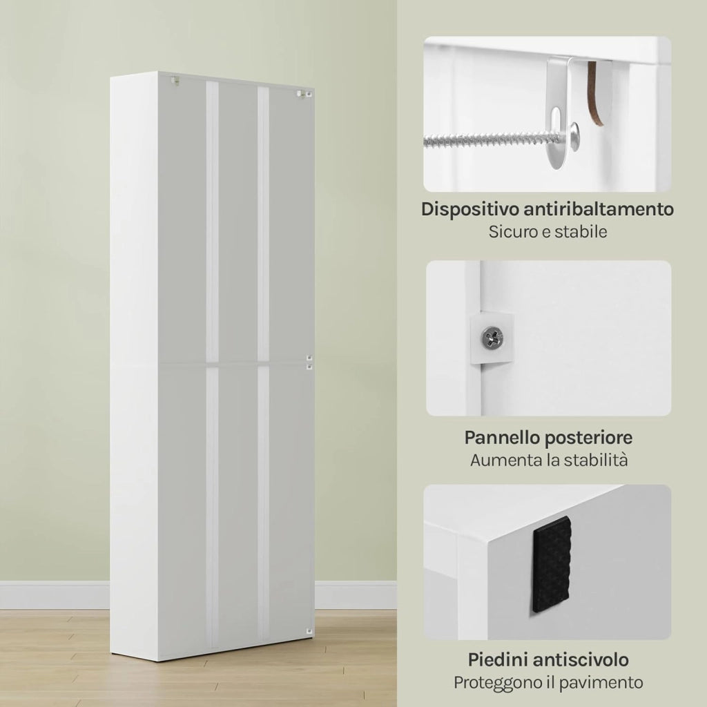 Libreria, scaffale con 6 ripiani regolabili, scaffale aperto, divisorio in piedi, per soggiorno, ufficio, camera da letto, 60 x 180 x 23,5 cm, bianco, SK052ws