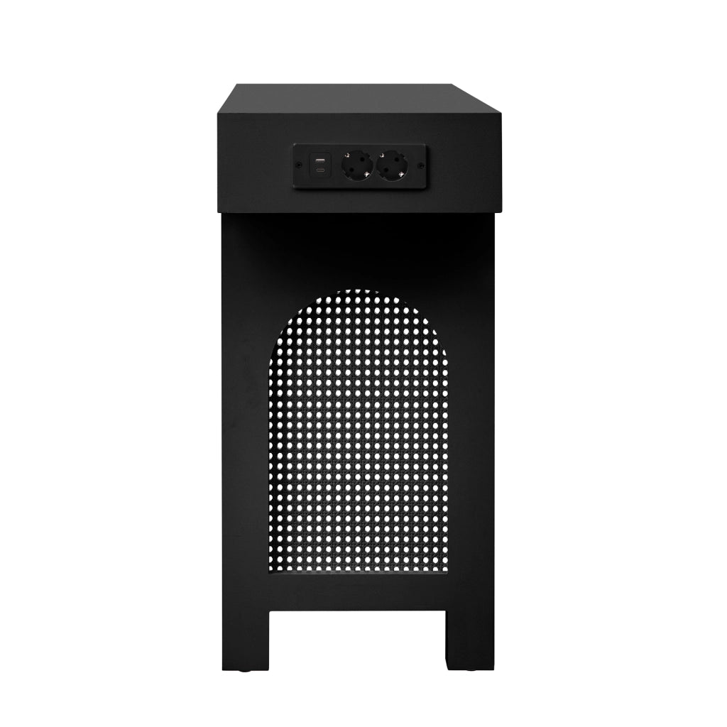 CONSOLA CON 2 CASSETTI 120x35,5x76,5 cm MDF Nera con prese USB e Type-C