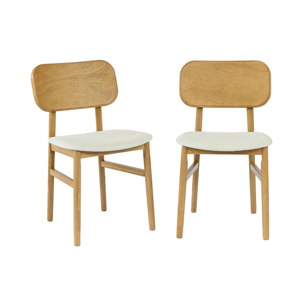 Set di 2 sedie vintage in legno di hevea e tessuto, marrone naturale