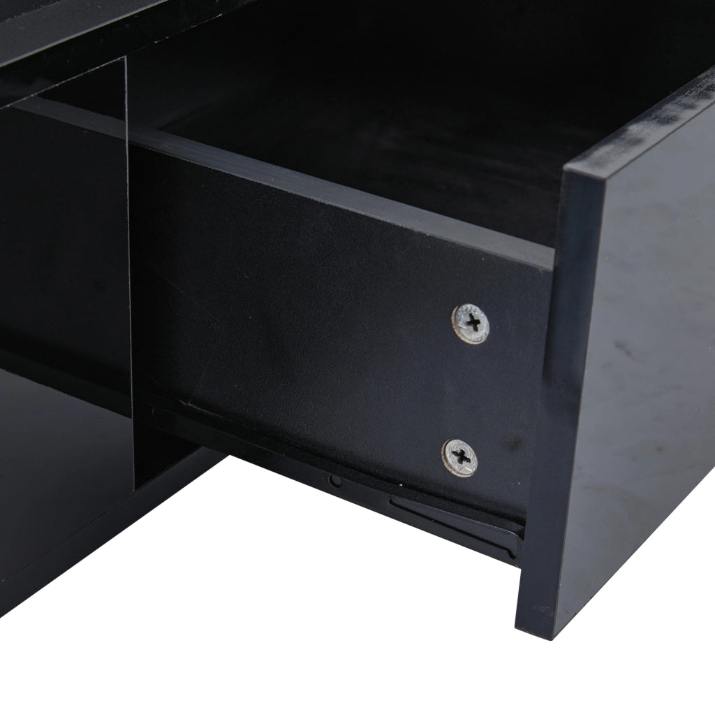 Tavolino da caffè 96x45x40 cm con piano sollevabile; LED e ampio vano contenitore in truciolato nero