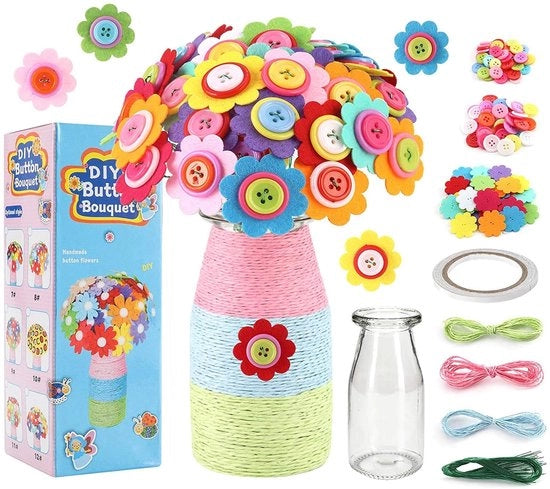 Set di Creatività - Fiori di Lana - Boccette da Assemblare - Attività per Bambini - Adatto da 5+ Anni - Dimensioni 18 x 6,8 x 6,8 cm - Giocattolo Creativo