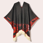 Sciarpa da viaggio da donna, stile etnico, con nappe, modello pullover, calda cappa decorativa da esterno in jacquard